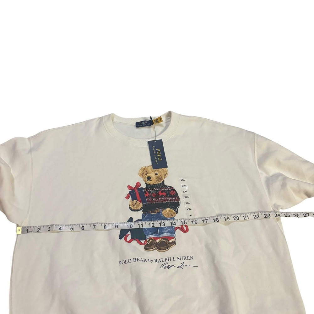 Polo Ralph Lauren Womens XXL White Polo Bear Graphic Crewneck Sweatshirt Holiday - Picture 9 of 11